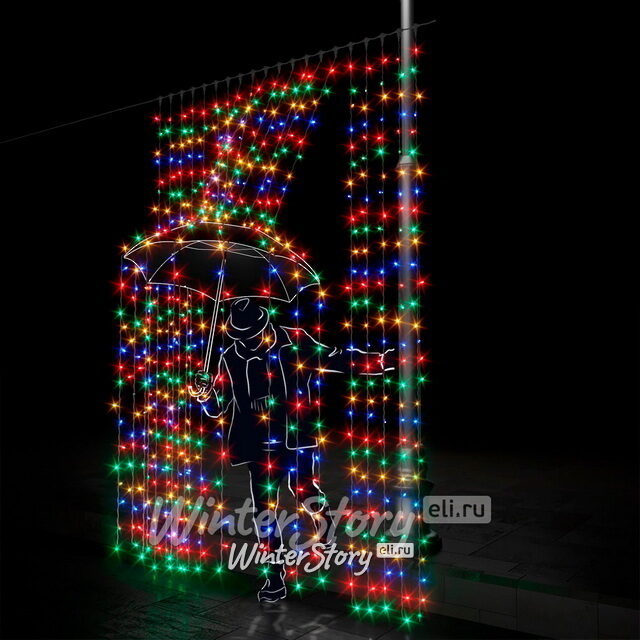 Светодиодный занавес 2*3 м, 600 разноцветных LED ламп, прозрачный СИЛИКОН+ПВХ, соединяемый, IP54 Rich Led