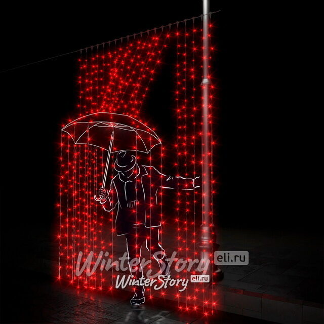 Светодиодный занавес 2*3 м, 600 красных LED ламп, прозрачный СИЛИКОН+ПВХ, соединяемый, IP54 Rich Led