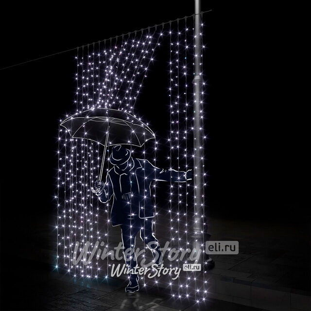 Светодиодный занавес 2*3 м, 600 холодных белых LED ламп, прозрачный СИЛИКОН+ПВХ, соединяемый, IP54 Rich Led