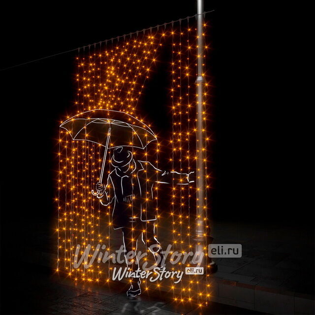 Светодиодный занавес 2*3 м, 600 желтых LED ламп, прозрачный СИЛИКОН+ПВХ, соединяемый, IP54 Rich Led