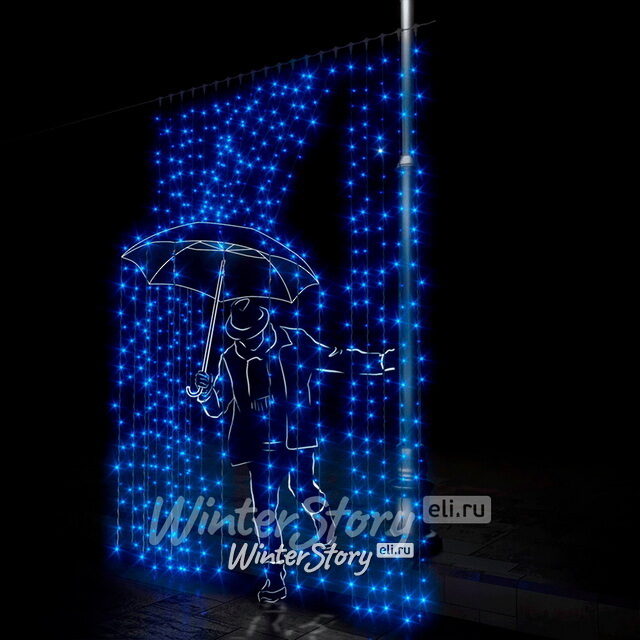 Светодиодный занавес 2*3 м, 600 синих LED ламп, мерцание, прозрачный СИЛИКОН+ПВХ, соединяемый, IP54 Rich Led