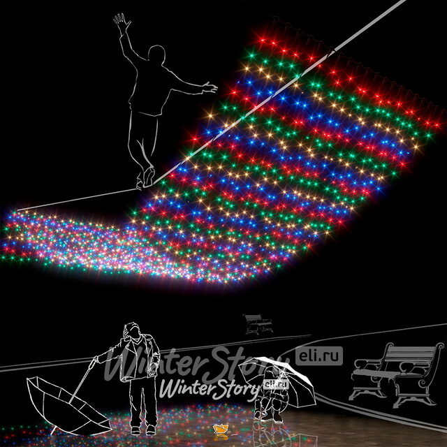 Светодиодный занавес Rich Led Cap 2*6 м, 1000 разноцветных LED ламп, черный ПВХ, соединяемый, IP65 Rich Led