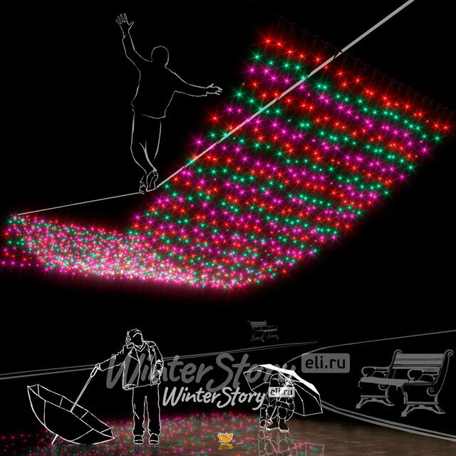 Гирлянда Дождь Rich Led Cap 2*6 м, 1000 разноцветных LED ламп, мерцание, черный ПВХ, соединяемая, IP65 Rich Led