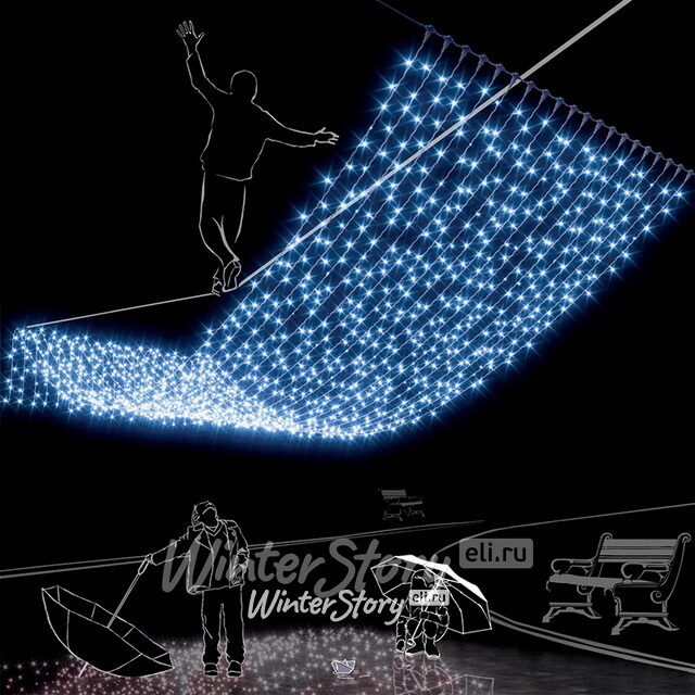 Гирлянда Дождь Rich Led Cap 2*6 м, 1000 холодных белых LED ламп, мерцание, белый ПВХ, соединяемая, IP65 Rich Led