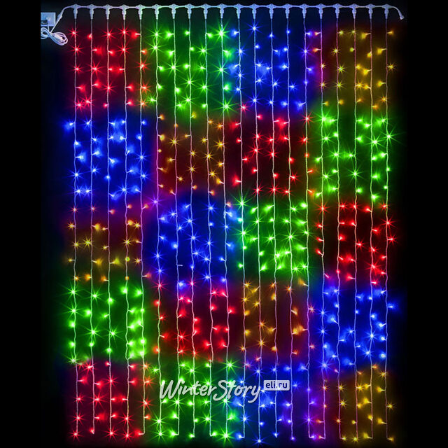 Светодиодный занавес 2*3 м Цветные клетки - 1, 600 разноцветных LED ламп, прозрачный СИЛИКОН+ПВХ, соединяемый, IP54 Rich Led