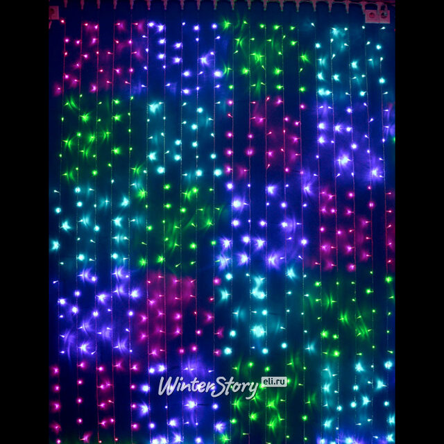 Светодиодный занавес 2*3 м Цветные клетки - 2, 600 разноцветных LED ламп, прозрачный СИЛИКОН+ПВХ, соединяемый, IP54 Rich Led