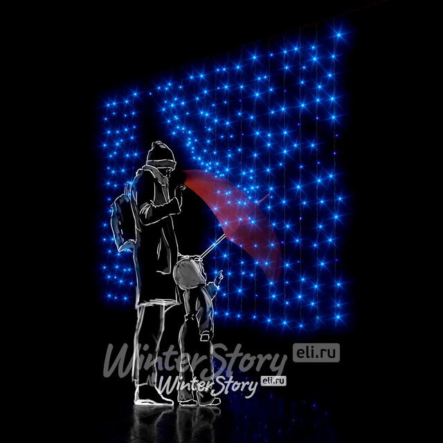 Светодиодный занавес 2*1.5 м, 300 синих LED ламп, черный КАУЧУК+ПВХ, соединяемый, IP54 Rich Led
