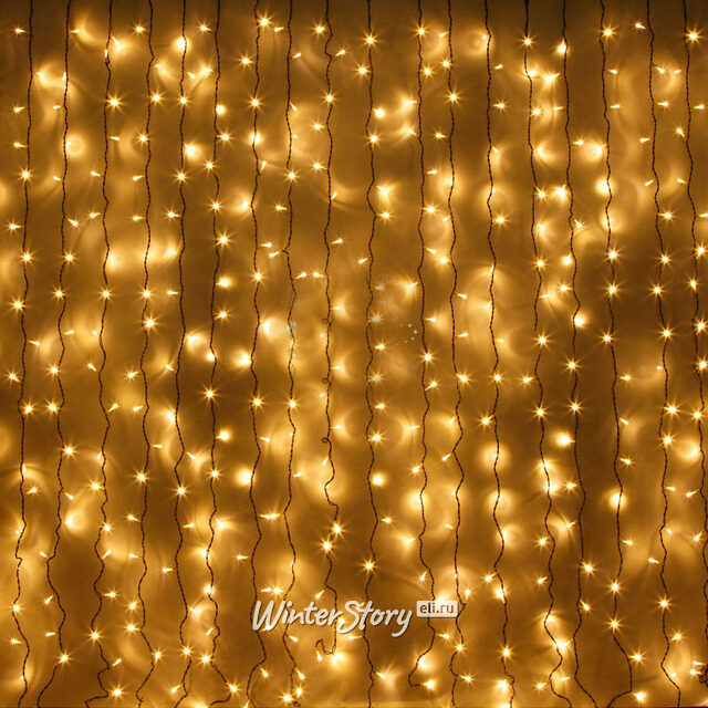 Гирлянда Дождь Rich Led Cap 2*1.5 м, 300 жёлтых LED ламп, черный ПВХ, соединяемая, IP65 Rich Led