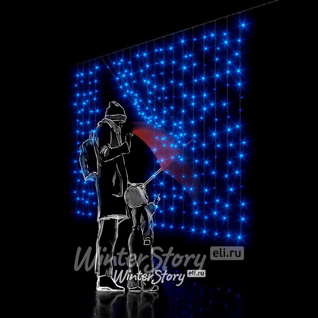 Светодиодный занавес 2*1.5 м, 300 синих LED ламп, прозрачный СИЛИКОН+ПВХ, соединяемый, IP54 Rich Led