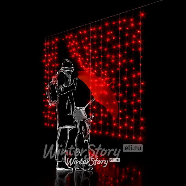 Светодиодный занавес 2*1.5 м, 300 красных LED ламп, прозрачный СИЛИКОН+ПВХ, соединяемый, IP54 Rich Led