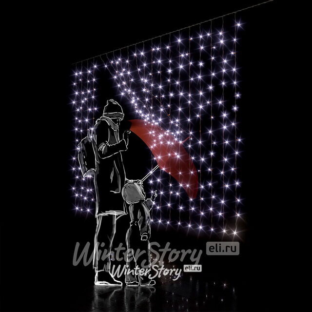 Светодиодный занавес 2*1.5 м, 300 холодных белых LED ламп, прозрачный СИЛИКОН+ПВХ, соединяемый, IP54 Rich Led