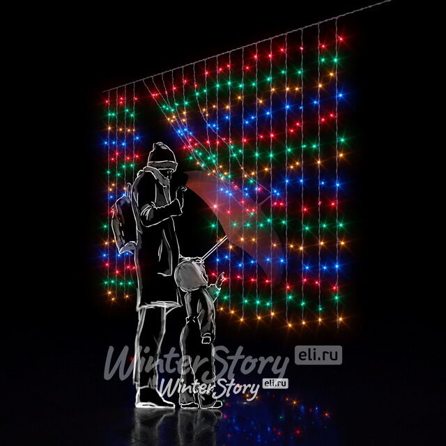 Гирлянда Дождь Rich Led Cap 2*1.5 м, 300 разноцветных LED ламп, мерцание, белый ПВХ, соединяемая, IP65 Rich Led