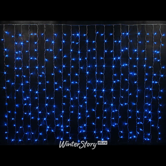 Светодиодный занавес 2*1.5 м, 300 синих LED ламп, прозрачный СИЛИКОН+ПВХ, соединяемый, IP54 Rich Led
