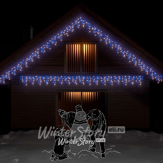Светодиодная гирлянда Бахрома Rich Led Cap 3*0.5 м, 112 синих/белых LED ламп, мерцание, белый ПВХ, соединяемая, IP65 Rich Led