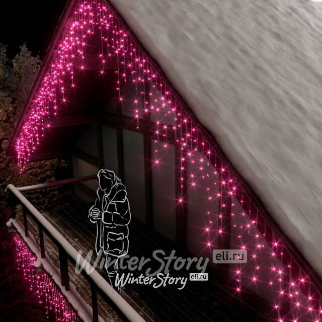 Светодиодная бахрома 3*0.9 м, 144 розовых LED ламп, мерцание, прозрачный СИЛИКОН+ПВХ, соединяемая, IP54 Rich Led