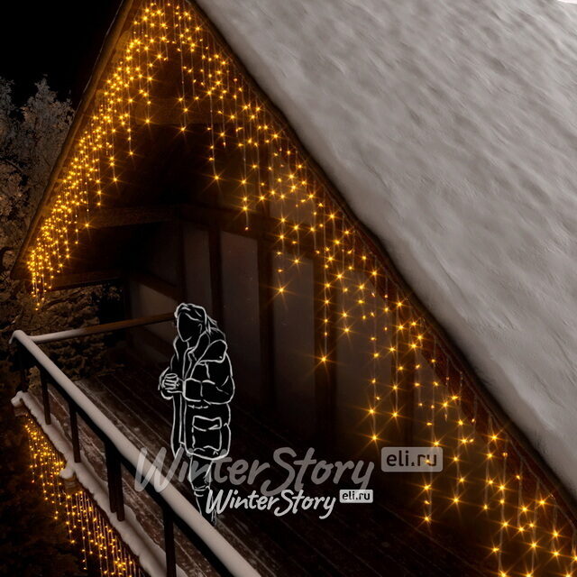 Светодиодная бахрома 3*0.9 м, 144 желтых LED ламп, мерцание, прозрачный СИЛИКОН+ПВХ, соединяемая, IP54 Rich Led