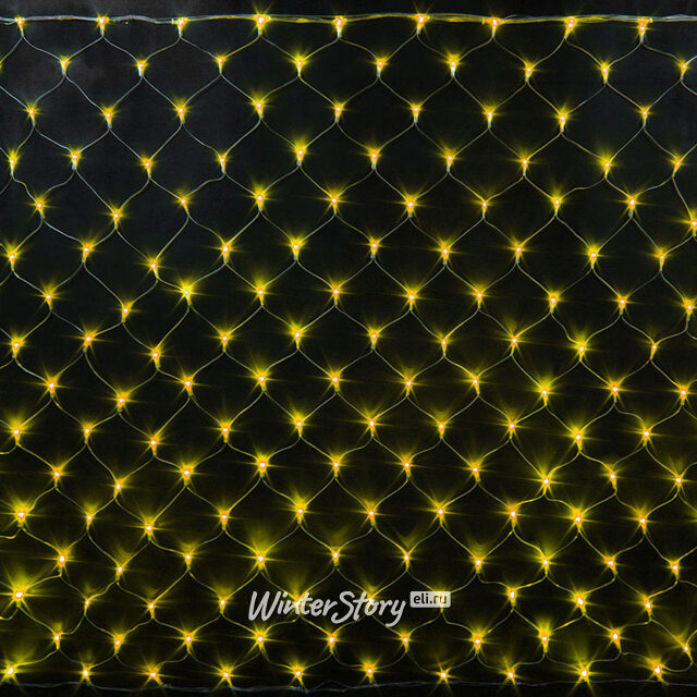 Гирлянда Сетка 2*1.5 м, 192 желтых LED ламп, прозрачный ПВХ, соединяемая, контроллер, IP54 Rich Led