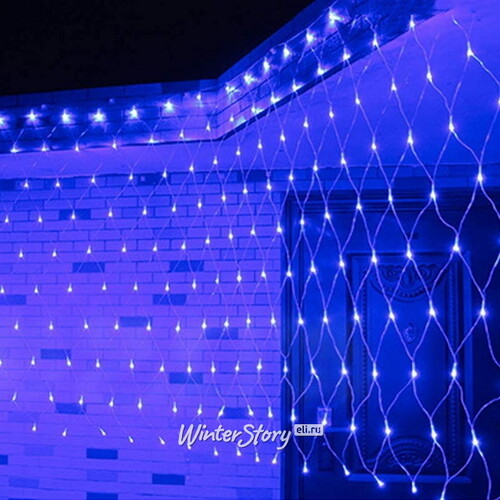 Гирлянда Сетка 2*1.5 м, 192 синих LED ламп, прозрачный ПВХ, соединяемая, контроллер, IP54 Rich Led