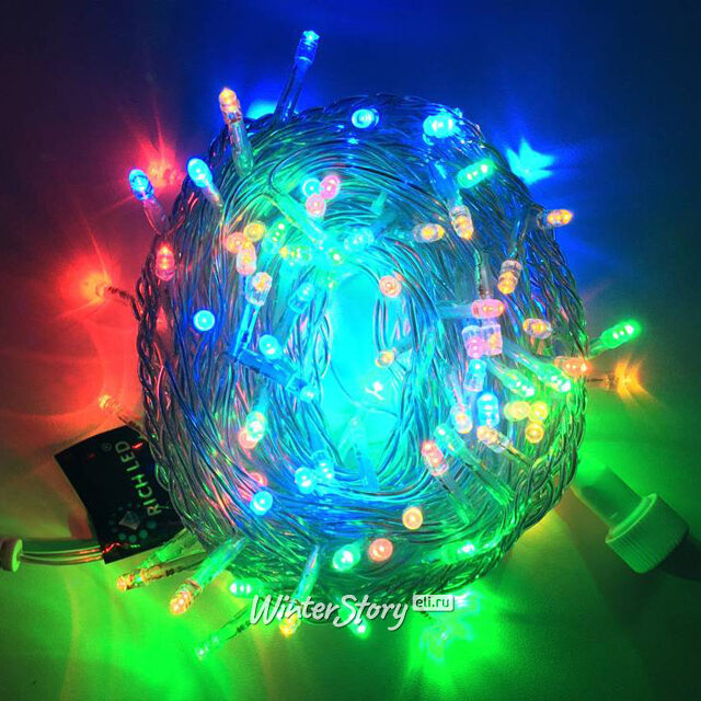 Светодиодная гирлянда нить Rich Led Cap 10 м, 100 разноцветных LED ламп, прозрачный ПВХ, соединяемая, IP65 Rich Led (Рич Лед)
