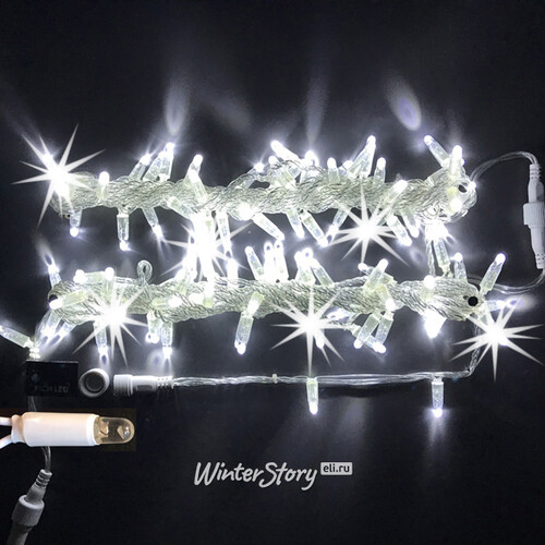 Светодиодная гирлянда нить Rich Led Cap 10 м, 100 холодных белых LED ламп, мерцание, белый ПВХ, соединяемая, IP65 Rich Led