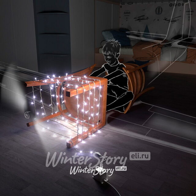 Гирлянда светодиодная уличная 24V Rich Led Cap, 100 холодных белых LED ламп, 10 м, белый КАУЧУК, соединяемая, IP54 Rich Led