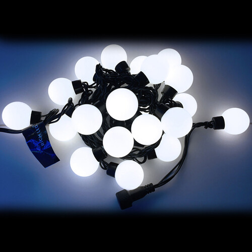 Светодиодная гирлянда Большие Мультишарики 40 мм 20 холодных белых LED ламп 5 м, черный КАУЧУК+ПВХ, соединяемая, IP54 Rich Led