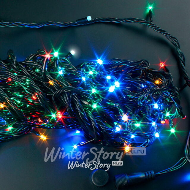 Светодиодная гирлянда нить Rich Led 20 м, 200 разноцветных LED ламп, чёрный ПВХ, с возможностью динамики, соединяемая, IP54 Rich Led