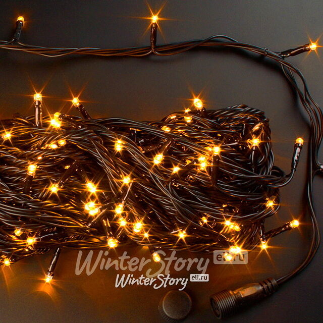 Светодиодная гирлянда нить Rich Led 20 м 200 желтых LED ламп, чёрный ПВХ, с возможностью динамики, соединяемая, IP54 Rich Led