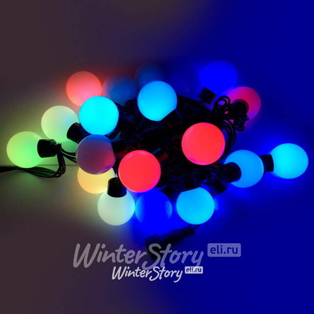 Светодиодная гирлянда Большие Шарики Rich Led 5 м, 20 RGB LED ламп 40 мм, чёрный ПВХ, соединяемая, IP54 Rich Led