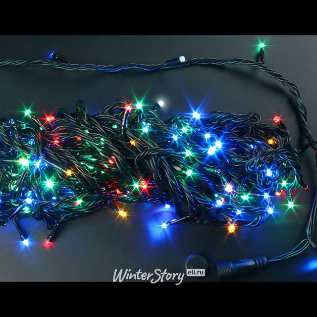 Светодиодная гирлянда нить Rich Led 20 м, 200 разноцветных LED ламп, чёрный ПВХ, с возможностью динамики, соединяемая, IP54 Rich Led