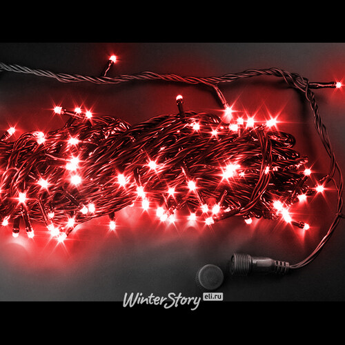 Светодиодная гирлянда нить Rich Led 20 м 200 красных LED ламп, чёрный ПВХ, с возможностью динамики, соединяемая, IP54 Rich Led