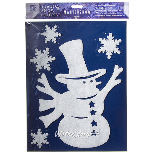 Многоразовые новогодние наклейки Снеговик в Высоком Цилиндре 40*30 см Peha