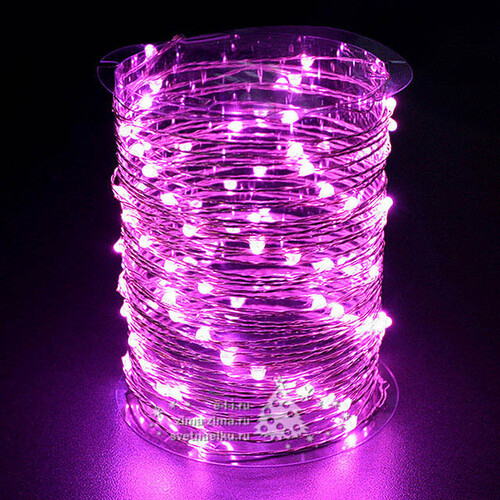 Светодиодная гирлянда на проволоке Роса 100 розовых MINILED ламп 10 м, серебряная проволока BEAUTY LED