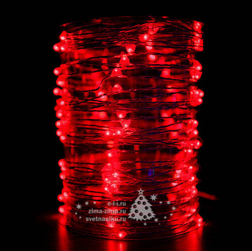 Светодиодная гирлянда на проволоке Роса 100 красных MINILED ламп 10 м, серебряная проволока BEAUTY LED