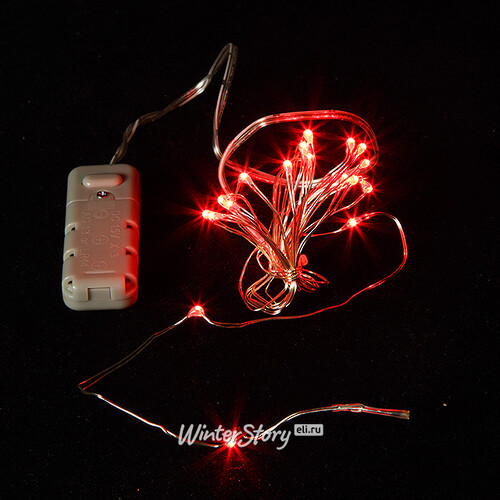 Светодиодная гирлянда Роса на батарейках 3AG13, 20 красных MINILED ламп, 2 м, серебряная проволока BEAUTY LED
