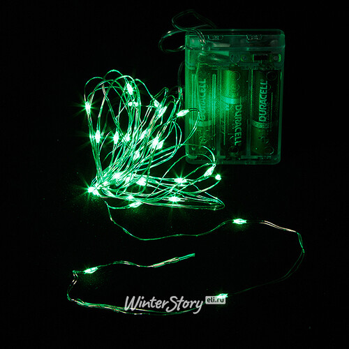 Светодиодная гирлянда Роса на батарейках 3АА, 30 зеленых MINILED ламп, 3 м, серебряная проволока BEAUTY LED