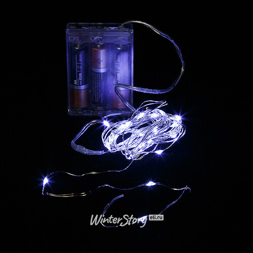 Светодиодная гирлянда Роса на батарейках 3АА, 30 холодных белых MINILED ламп, 3 м, серебряная проволока BEAUTY LED