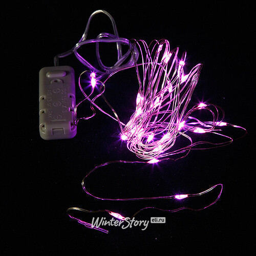 Светодиодная гирлянда Роса на батарейках 3AG13, 30 розовых MINILED ламп, 3 м, серебряная проволока BEAUTY LED