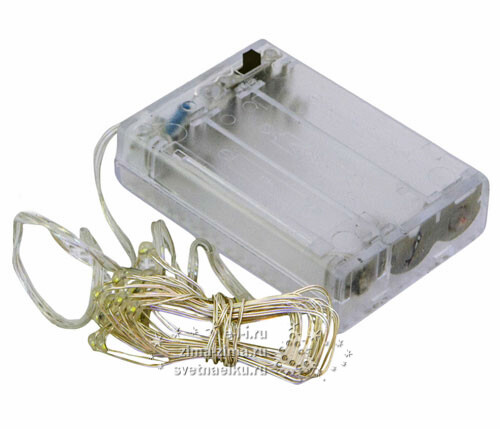 Светодиодная гирлянда Роса на батарейках 3АА, 20 теплых белых MINILED ламп, 2 м, серебряная проволока BEAUTY LED