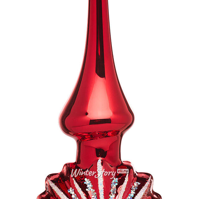 Верхушка Звёздная 28 см красная с серебром, стекло Фабрика Елочка