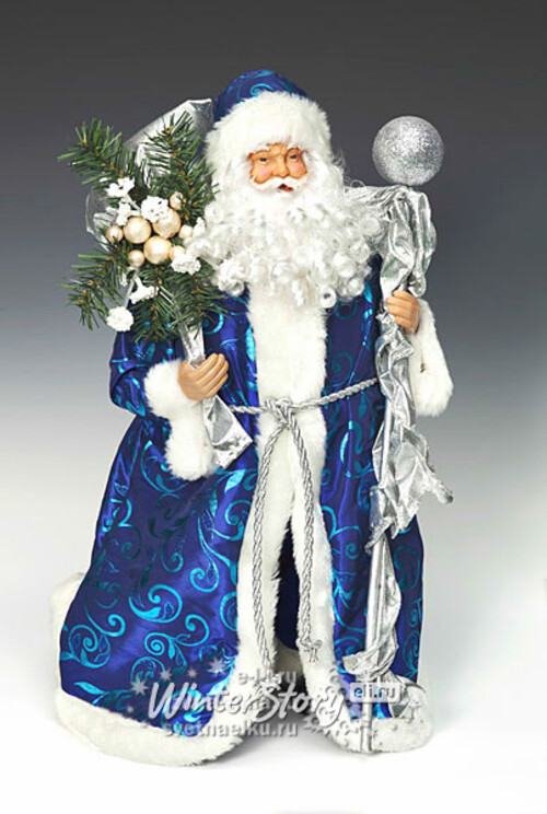 Дед Мороз в синей шубе с мешком подарков, 46 см Holiday Classics