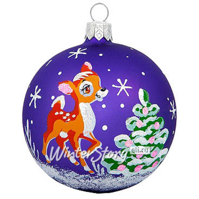 Стеклянный елочный шар Олешка 7 см фиолетовый Фабрика Елочка