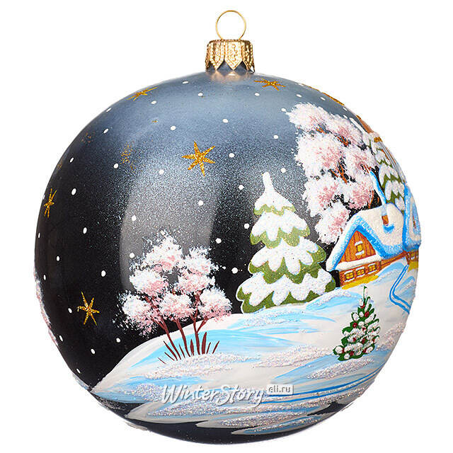 Стеклянный елочный шар Рождественская ночь 11 см черный Фабрика Елочка