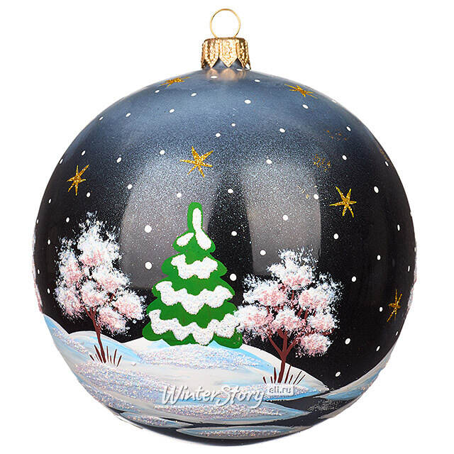 Стеклянный елочный шар Рождественская ночь 11 см черный Фабрика Елочка