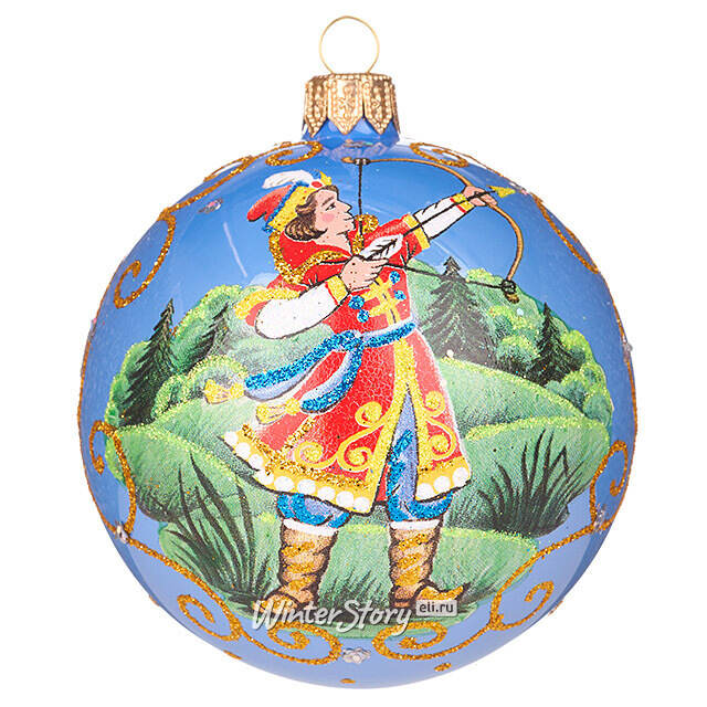 Набор стеклянных елочных шаров Царевна-Лягушка 8 см, голубой, 4 шт Фабрика Елочка