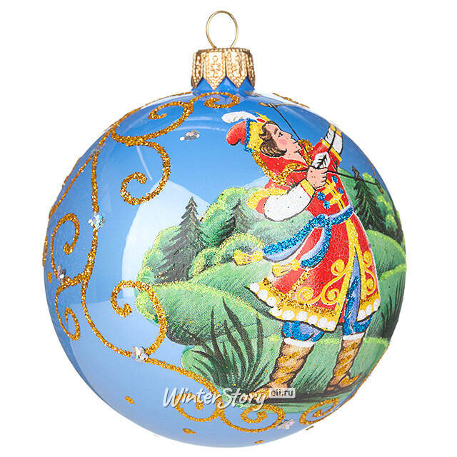 Набор стеклянных елочных шаров Царевна-Лягушка 8 см, голубой, 4 шт Фабрика Елочка