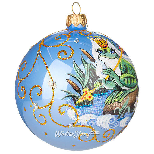 Набор стеклянных елочных шаров Царевна-Лягушка 8 см, голубой, 4 шт Фабрика Елочка
