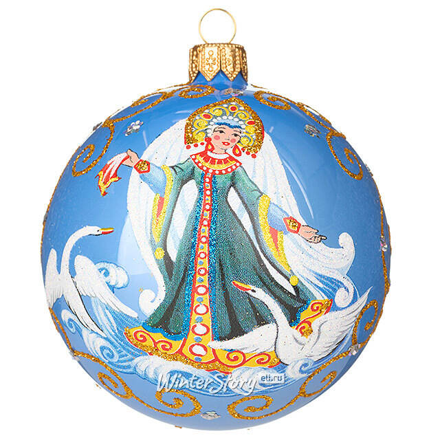 Набор стеклянных елочных шаров Царевна-Лягушка 8 см, голубой, 4 шт Фабрика Елочка