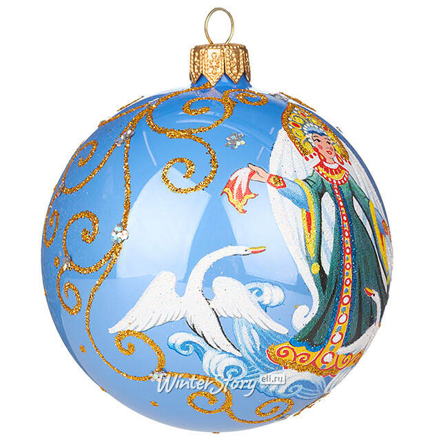 Набор стеклянных елочных шаров Царевна-Лягушка 8 см, голубой, 4 шт Фабрика Елочка