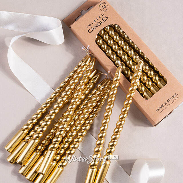 Свечи витые Precioso Vela 17 см, 10 шт, золотой металлик Koopman